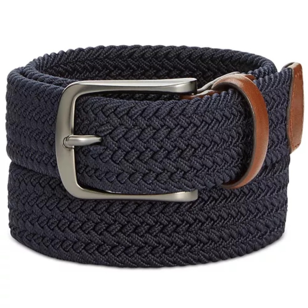Perry Ellis Portfolio Men's Webbed Leather-Trim Belt Navy Men's L 38/40 NWT